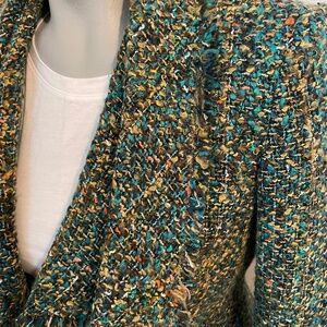 Lafayette 148 Blazer multicolor green drape collar fantasy tweed jacket size six